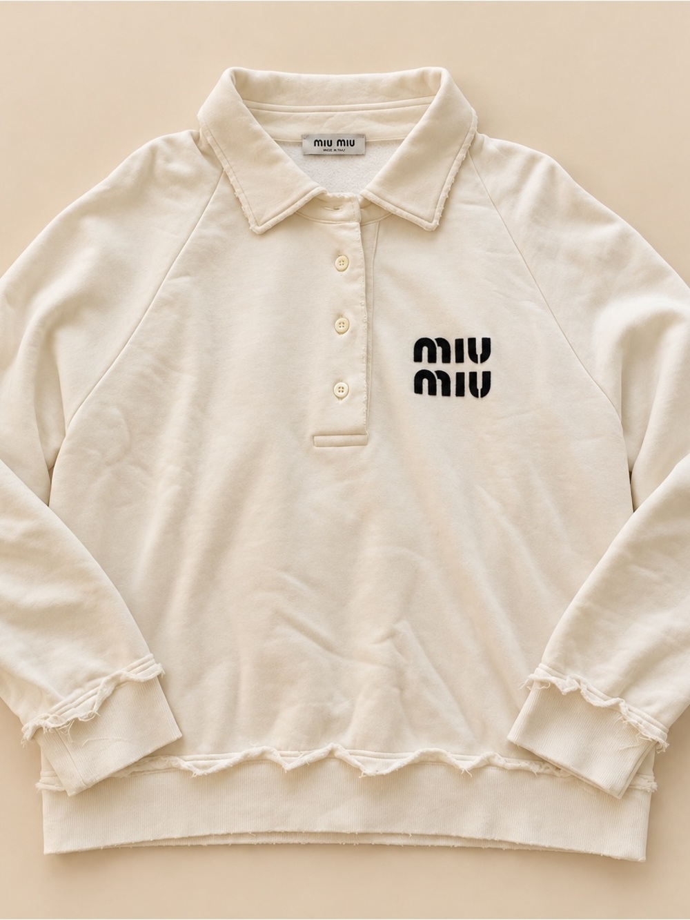 Miu Miu Cream Polo Sweatshirt with Black Logo - Kids